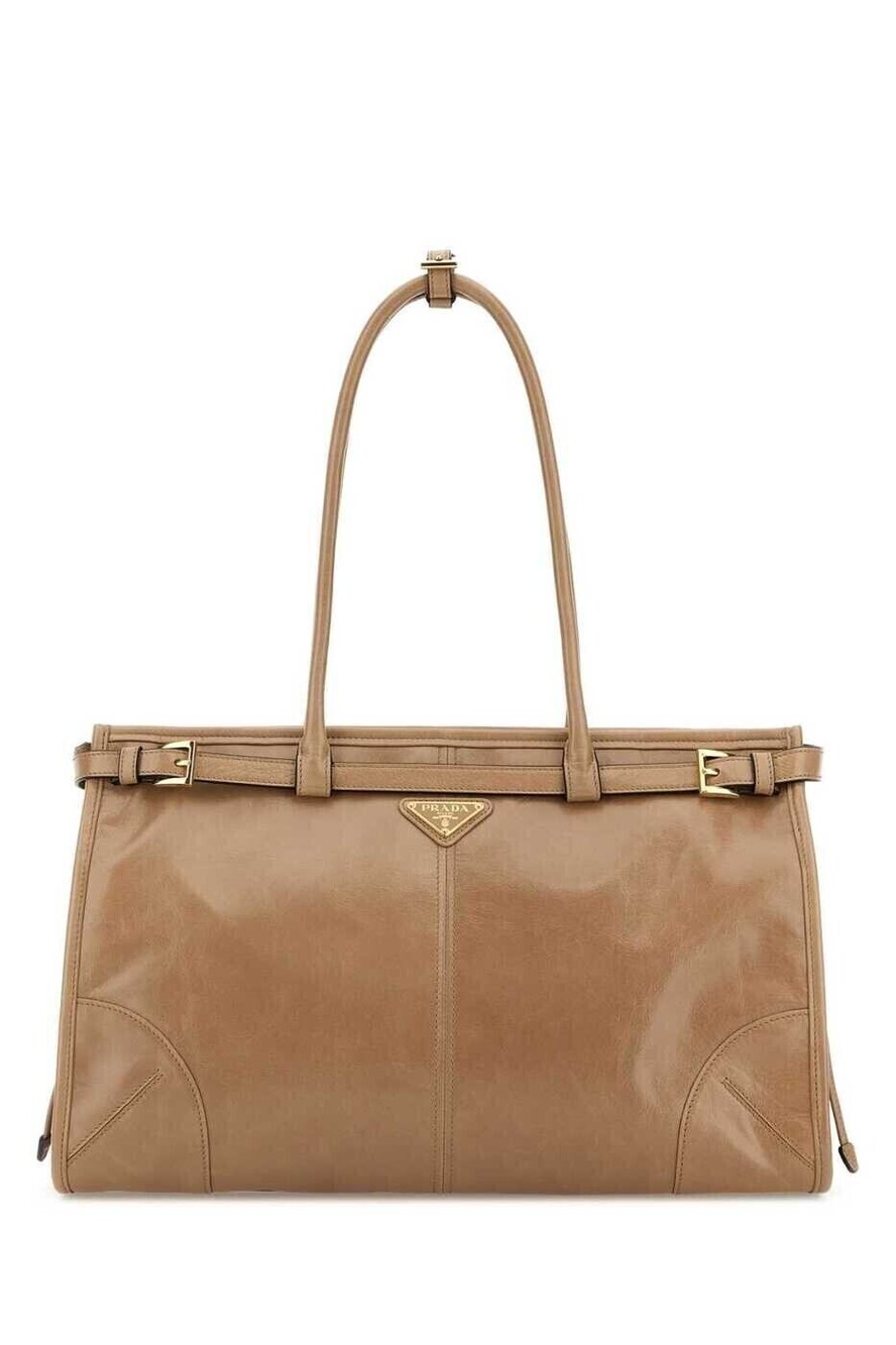 Prada Buckle Leather Shoulder Bag Tan